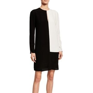 Equipment "Tatienne" Black & White Colorblock Long Sleeve Shift Dress - Medium